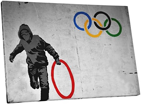 Pingo World 0128QGS7H2A Olympic Rings Gallery Wrapped Canvas Print 20 X 16. Bonus Free Banksy Wall Decal, 20" x 16"