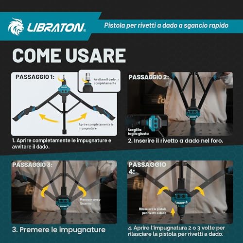 LIBRATON Rivet Nut Tool, 16" Rivnut Tool Kit, Manual Rivnut Gun with 7 Metric Interchangeable Chucks, 70 Rivet Nuts, Carrying Case, Release Nut Design
