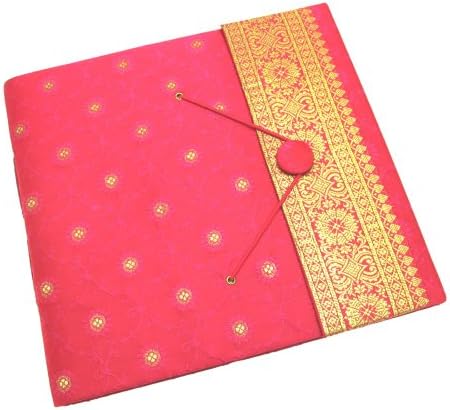 Sari Fabric Cover Photo Album Large | Cerise | 30 Pages to fit 120 6x4 or 60 7x5 Photos | Fair Trade & Handmade | Scrapbooking and Crafting Picture Album