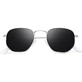 YWWPMDOF Polarized Sunglasses for Womens Men Trendy Square Hexagonal Flat Mirrored Sun Glasses UV Protection