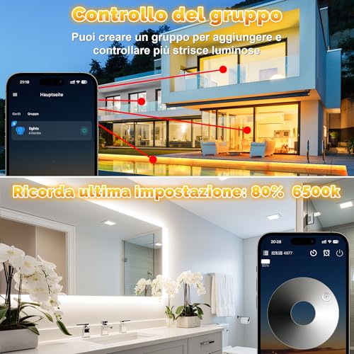 TENDIST 20M Waterproof Outdoor LED Strip IP67, Warm White Dimmable LED Outdoor Lights, Adhesive Strips with Remote Control & APP, Waterproof Strip 24 V for Outdoor Kitchen, Gazebo