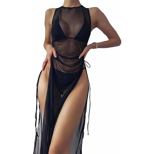 sheer mesh cover up dress Women's Swimsuit Cover Up Mesh Maxi Dress Sheer High Split Bathing Suit  Bikini Swimwear Cover Up Dress with Drawstring Black S at Amazon Women's  Clothing store
