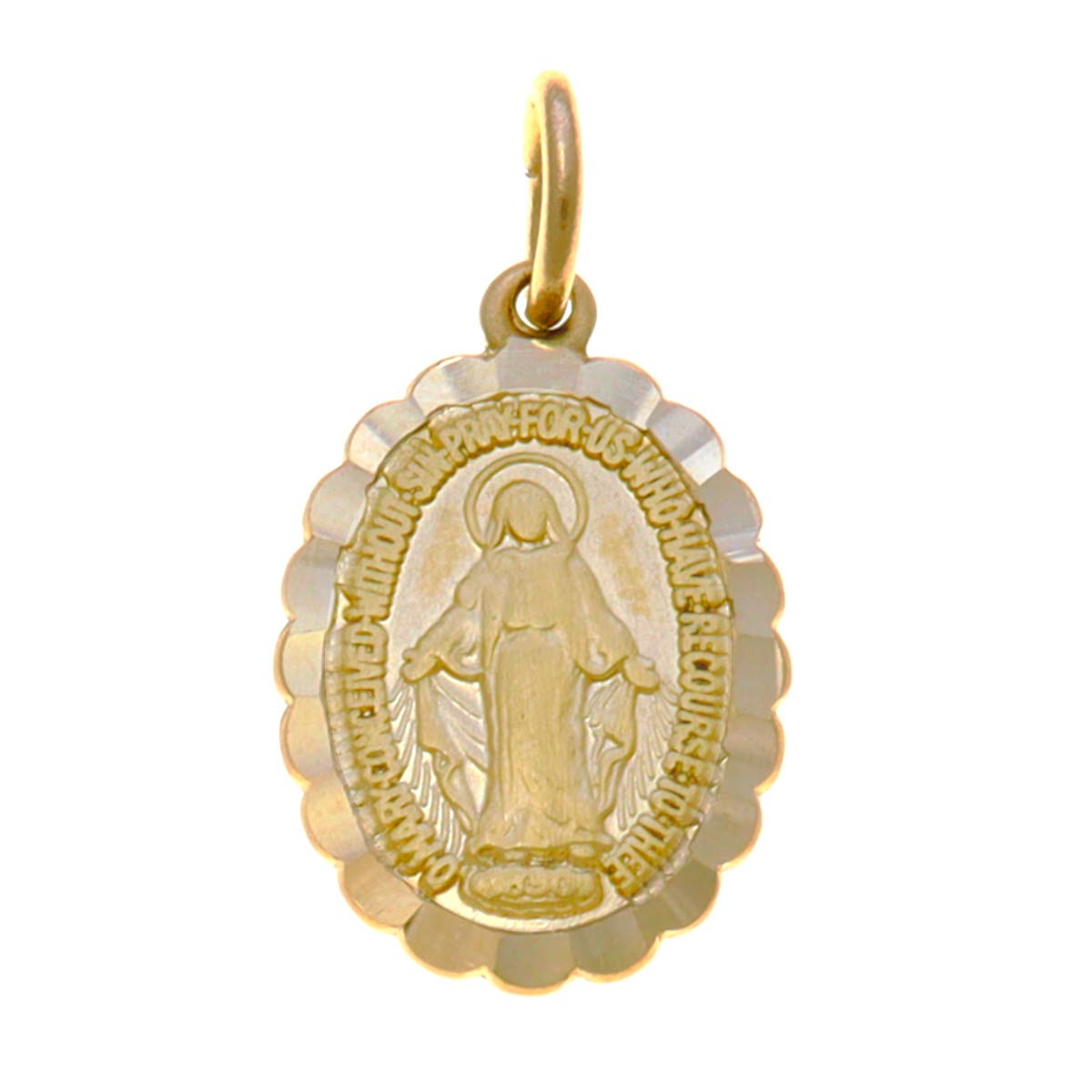 Alexander Castle Child's Solid 9ct Gold Miraculous Medal Catholic Pendant - 23mm x 11mm Frilled Miraculous Medal PENDANT ONLY with Jewellery Gift Box