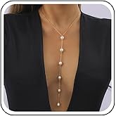 Yheakne Vintage Pearl Y Lariat Necklace Long Pearl Drop Y Necklace Gold Pearls Lariat Chain Necklaces Long Pearls Pendant Necklaces Jewelry for Women