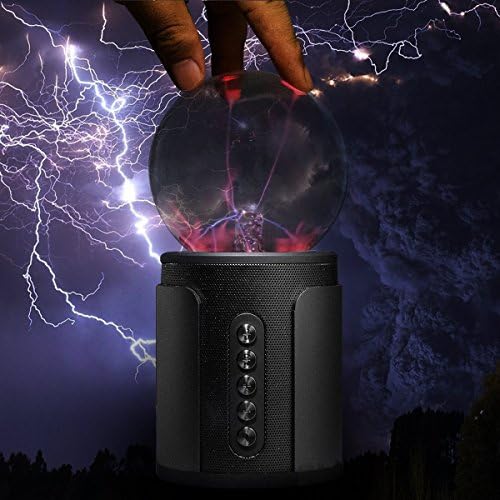 Kevord Lightning Plasma Lamp Light Ball With Wireless Music Blutooth Speaker Built-in Microphone with Lithium battery USB charging,Black