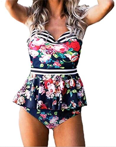Tengweng Women's Fashion Flounce Push Up Bikini Padded Swimsuit Floral Ruffle Swimwear XXL CUTQ08