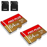 2 Pack Memory Card 64GB with Adapter, High Speed TF Card, UHS-I C10 A1 Memory TF Card for Tablet/Mobile Phone/Camera/Car Audi