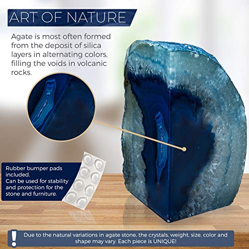 Geode Bookends 1 Pair 6-9 lbs (Dyed Blue)| Stone Bookends for Light and Heavy Books | Unique Brazilian Crystal Book Ends in Agate Stone to Hold Books, geode Decor and Paperweight | 3 Colors Available