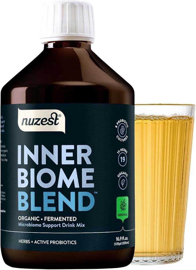 Nuzest - Inner Biome Blend – Liquid Probiotic – Digestive Health & Microbiome Support – 8 Microbiotic Cultures, 19 Fermented Herbs - Vegan Microbiotic for Gut Health – Organic - (500mL, Original)