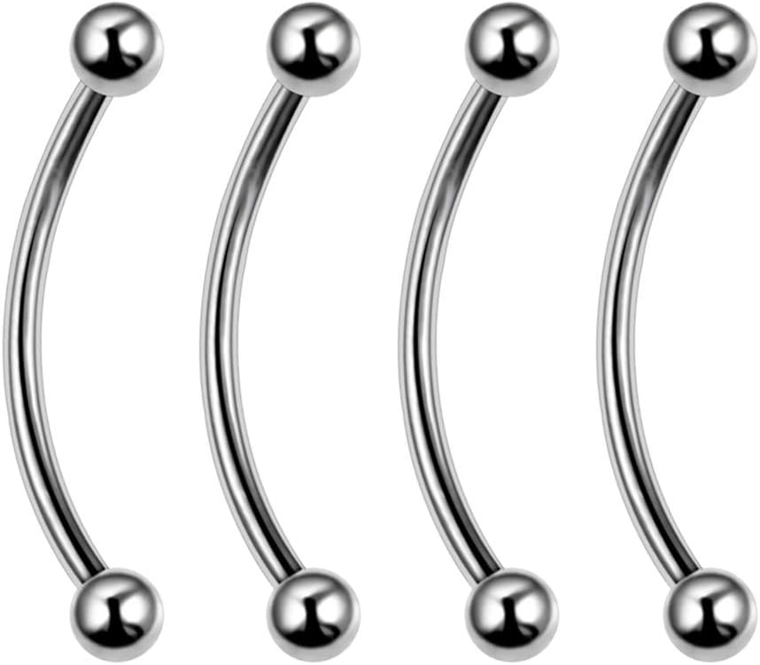 4 PC Set 16G Titanium IP 316L Surgical Stainless Steel Long Snake Eyes Piercing Ring Tongue Curved Barbell