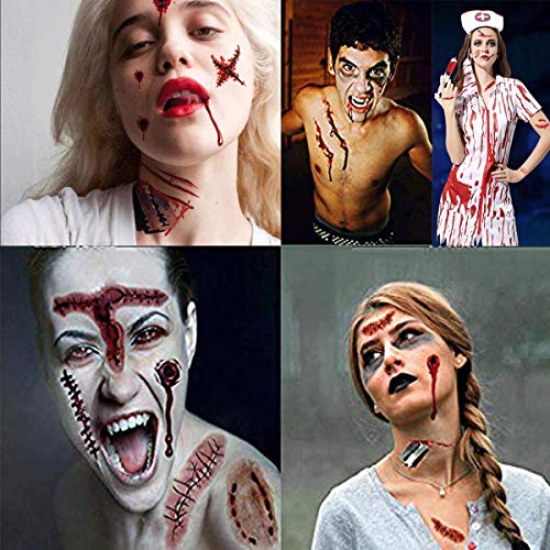 10PCS Halloween Horror Hair Bands, Zombie Makeup Halloween Headbands Halloween Tattoos Stickers Blood Necklace Glow in The Dark Halloween Teeth for Halloween Scary Costume Party Decorations