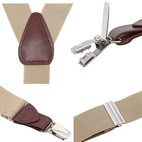 Bioterti Men’s Y-shape 1.4 Inch Suspender -3 Metal Clips, Elastic Straps (Khaki)