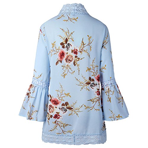 YANG-YI Women Lace Floral Open Cape Casual Cardigan Loose Blouse Kimono Cardigan Beach Dress (Sky Blue, XXL)