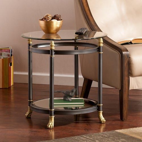 Upton Home Alecia Side/ End Table Oval Glass Iron Grey Gold