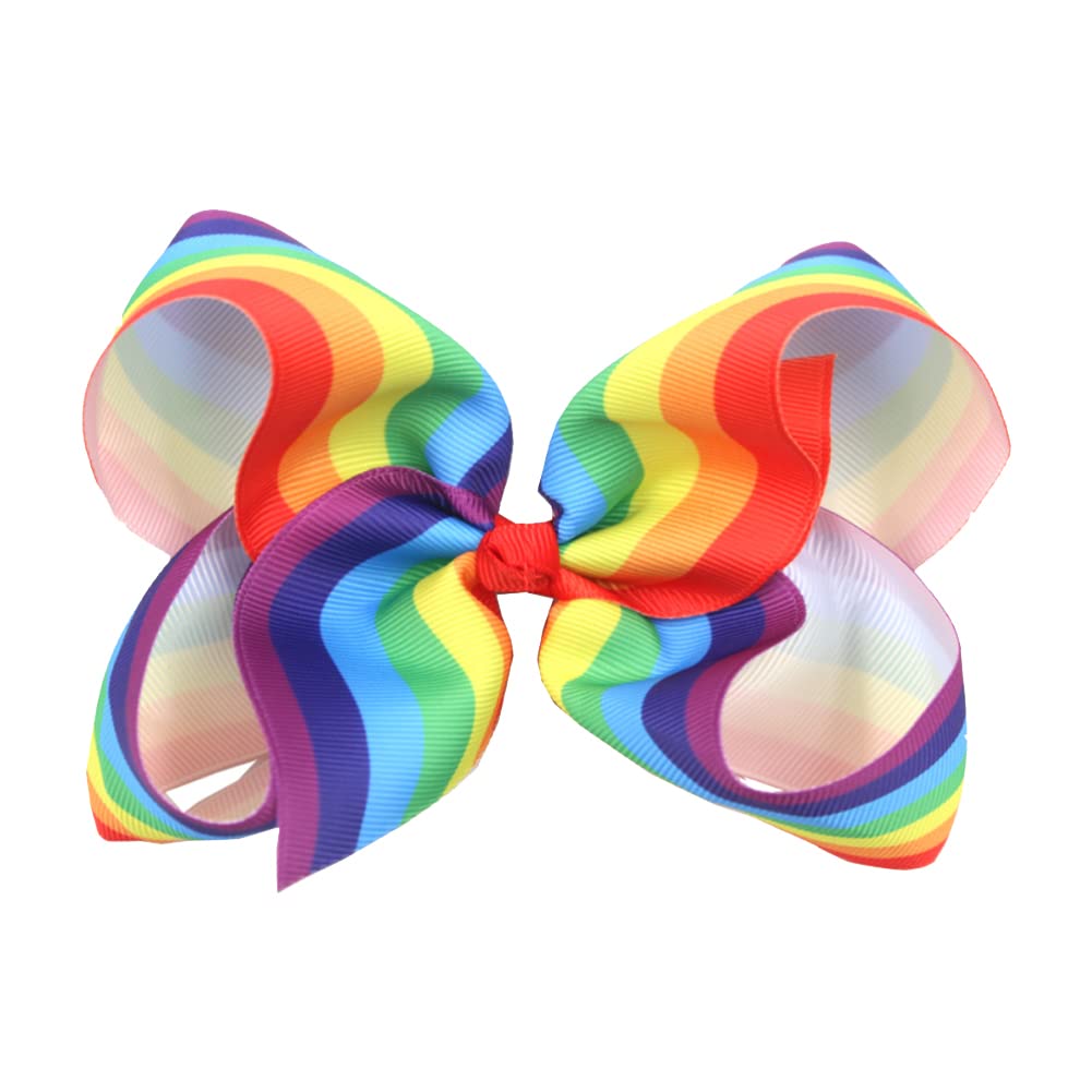 4 Pcs 6 Inches Grosgrain Ribbon Hair Bows Large Bow Hair Clips Cute Hair Pins Fashion Hair Barrettes Bowknot Hair Accessories for Women Girls Rainbow