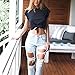 EFINNY Women Summer Tie Front Short Sleeve Tank Tees Daw Navel Round Neck Crop Top