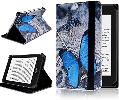 AmaBe for Fit All-New Amazon Kindle Leather Cover (4th/ 5th/ 7th/8th /10th Generation,2011/2012/2014/2016 Releases) - Amazon Kindle E-Reader PU Leather Smart Shell Cover Case Blue Butterfly
