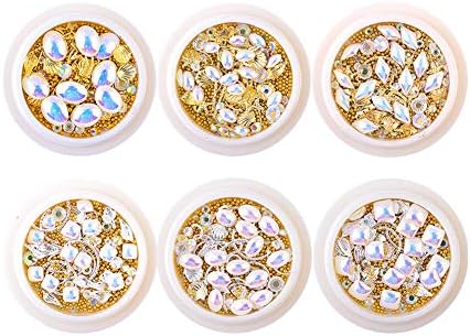 Pearl Nail Art Decoration 6Pcs Faux Gem Beads with Storage Box Nail Art Shiny Manicure Nail Ornament