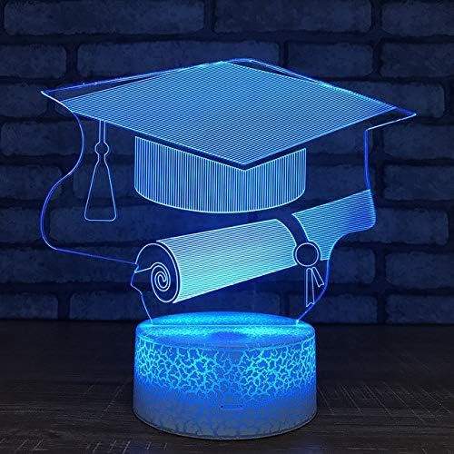 Graduation Gifts Bachelor Hat Touch Night Lights USB LED 3D Lamp Kids Room Light White Base Lovely 7 Color Change Kids Lamp [Energy Class A+]