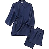 Japanese Kimono Men's Women's Cotton Linen Pajamas Loungewear Home Casual Clothes - Tops and Pants Set Multicolor