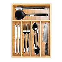 Bamboo Silverware Drawer Organizer, Utensil Drawer Organizer with 5 Compartments for Flatware and Kitchen Organizer