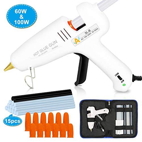 Hot Melt Glue Gun 60/100W Dual Power Glue Gun Kit with Carry Bag and 15pcs Glue Sticks (13 White + 2 Black), 12 Finger Tips for DIY, Craft, Sealing, Light and Heavy Duty, Arts & Home and Repairs - Thumbnail 7