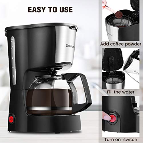 Drip Coffee Maker, Godmorn Filter Coffee Machine One Touch, 0.6L Coffee Maker, Keep Warm for 40Mins, Anti-Drip Design, Removable Filter and Funnel, Space Compact for Coffee Lover - Thumbnail 4