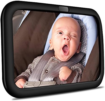 Baby Backseat Mirror, Neeryu Safety Shatterproof and Crash Tested Baby Car Mirror for Newborns and Young Children, Stable and Adjustable 360 Rotation Car Rear View Mirror for Back Facing Safety Seat