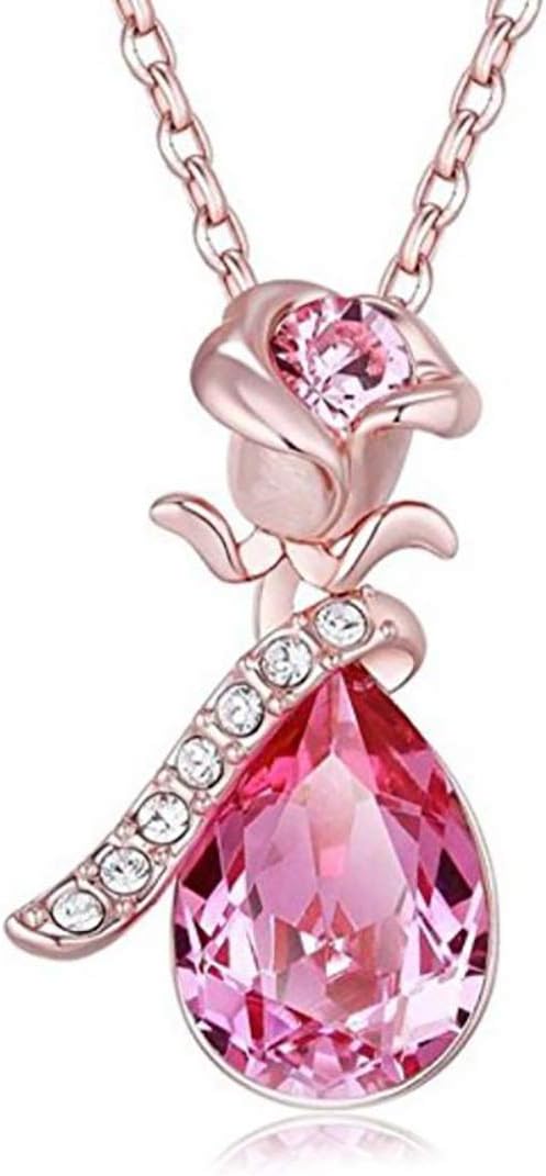 STAZZLE Elegant Rose Pendent Necklace Beautiful Rose Drop Flower Quality Necklace in a Jewelry Gift Box