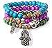 SPUNKYsoul 3 Stack Stretch Bracelets, Colorful Wood with Hamsa Buddha Om Charm Yoga Collection