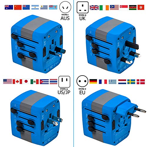 International Charger, 2400W High Power Travel Plug Adapter - Unidapt 3-USB Charging Ports & Type C - Power Adapters Covers over 170 Countries +Pouch, For Blow Dryer, Hair Dryer, Cooker, Curling Iron