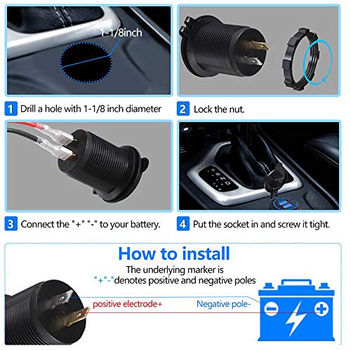 Thlevel Dual QC3.0 USB Charger Socket, Dual 5V/4.2A USB Car Charger Power Outlet with Switch for 12V/24V Car, Boats and Marine, Motorcycle, Truck, SUV, UTV