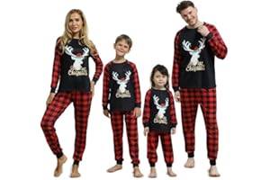 Linnhoy Family Christmas Pajamas Set,Matching Christmas Family Pajamas Print Elk,Red Black Plaid PJ's Pyjama Noel Famille