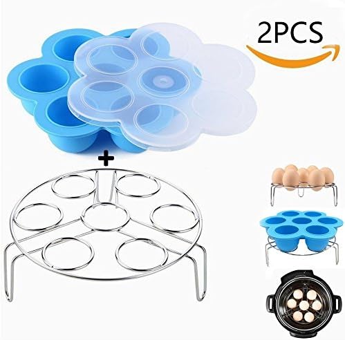 Kspowwin Silicone Egg Bites Molds With Stainless Steel Egg Steamer Rack for Instant Pot Accessories Fits Instant Pot 5/6/8 qt Pressure Cooker, Blue