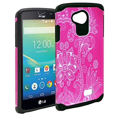 LG Transpyre Case / LG Tribute Case, Customerfirst - Design Premium Heavy Duty Defender Dual Layer Protector Hybrid Phone Cover Case LG Tribute / Transpyre / Optimus F60 (Pink Lotus)