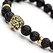 Top Plaza Mens 8MM Black Lava Rock Stone Round Beads Buddha/Lion/Skull/Dragon Elastic Healing Energy Bracelet(6.5'' Gold Lion Head)