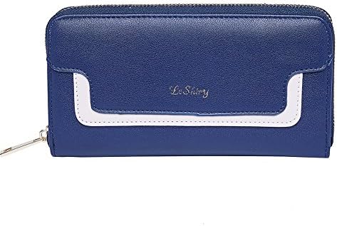Large Capacity RFID Blocking Women Wallet PU Leather Clutch Card Holder Organizer Ladies Purse Navy