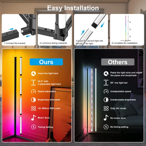 Led Corner Floor Lamp, 65.3" RGB Color Changing Mood Lighting Corner