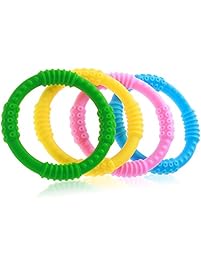 Teether Rings - (4 Pack) Silicone Sensory Teething Rings - Fun, Colorful and BPA-Free Teething Toys - Soothing Pain Relief and Drool Proof Teether Ring (Unisex)