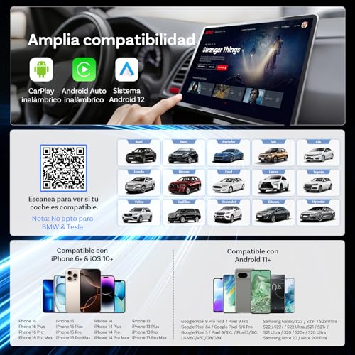 OTTOCAST Play2Video Ultra 2026 AI Box, Adaptador Inalámbrico CarPlay y Android Auto con Youtube, DAZN, Spotify, WiFi 6, 4GB+32GB, Plug & Play para Coche con CarPlay por Cable Desde 2016