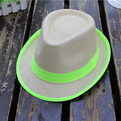 Nadition Summer Beach Caps, Unisex Men Women Beach Straw Hat Jazz Panama Trilby Fedora Hat Gangster Cap (Green)