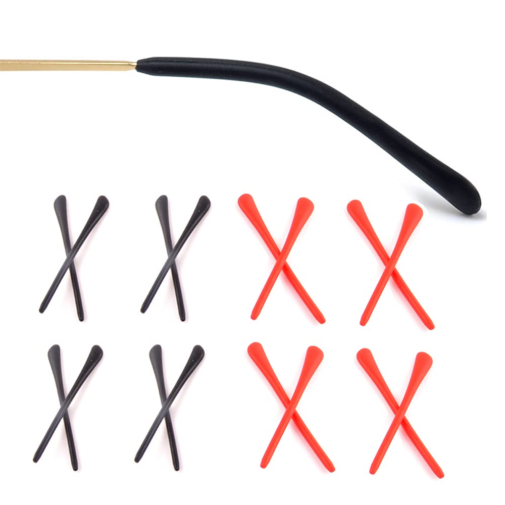 8 Pairs Eyeglass End Tips Ear Sock Pieces Anti-Slip Tube Replacement Tips Silicone for Thin Metal Eyeglass Legs,4 Black/4 Red