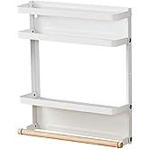 Hoopoton Magnetic Spice Rack Organizer Single Tier Refrigerator Spice Storage Shelf, Easy to Install The Side of The Refrigerator Can Hold spices, Jar of Olive Oil (White L)