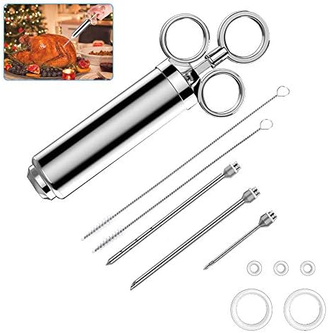 BBQ Roasting Syringe Vegene Reusable 60 ml 3 Needles 2 Cleaning Brushes 304 Stainless Steel for Marinade Syringe Spice Syringe BBQ Meat Beef Chicken Pastry with Jam FDA Certification