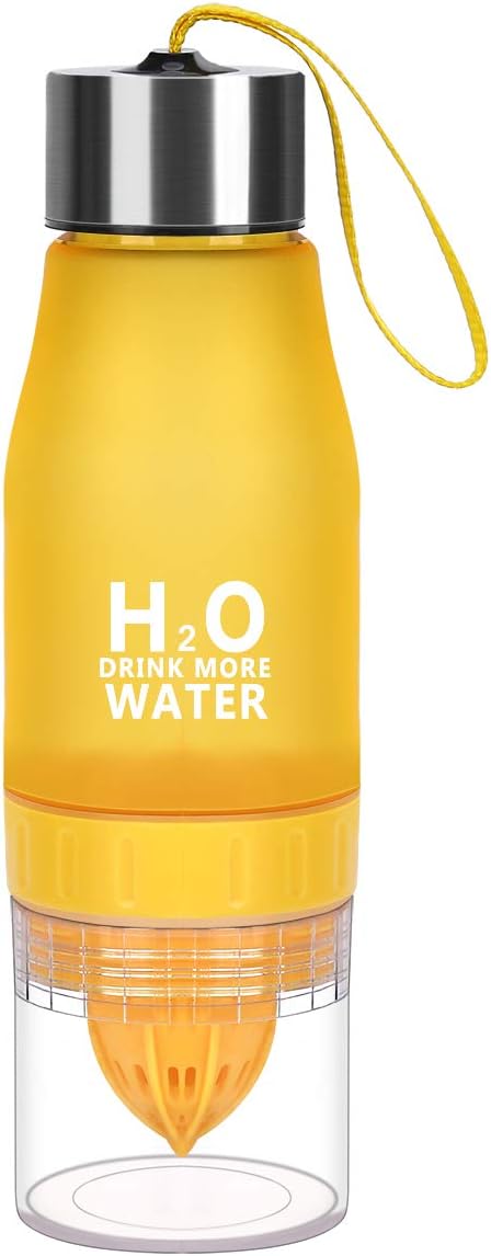 HANTAJANSS H2O Lemon Water Bottles, 20 oz Leak Proof Fruit Infuser Sport Bottle for Yoga, Pilates, Outdoor, Cycling, Traveling