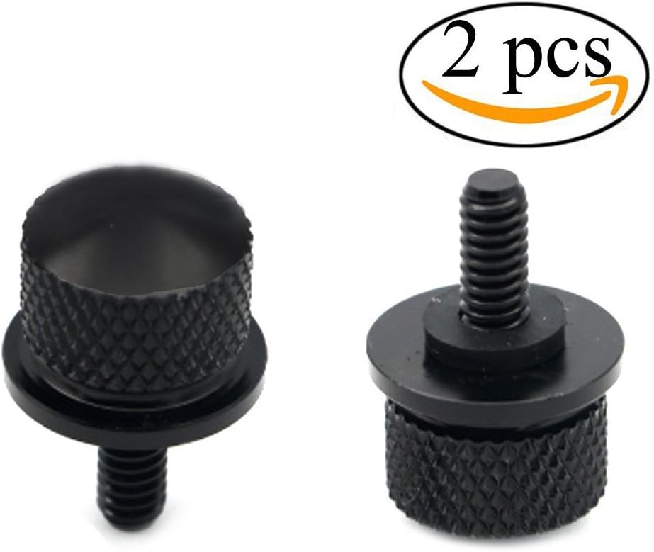 1/4"-20 Knurled Sides Thread Billet Aluminum Seat Bolt Quick Mount Bolt Screw Cap for Harley Dyna Davidson Sportster Motorsport (Pack of 2) (Black)