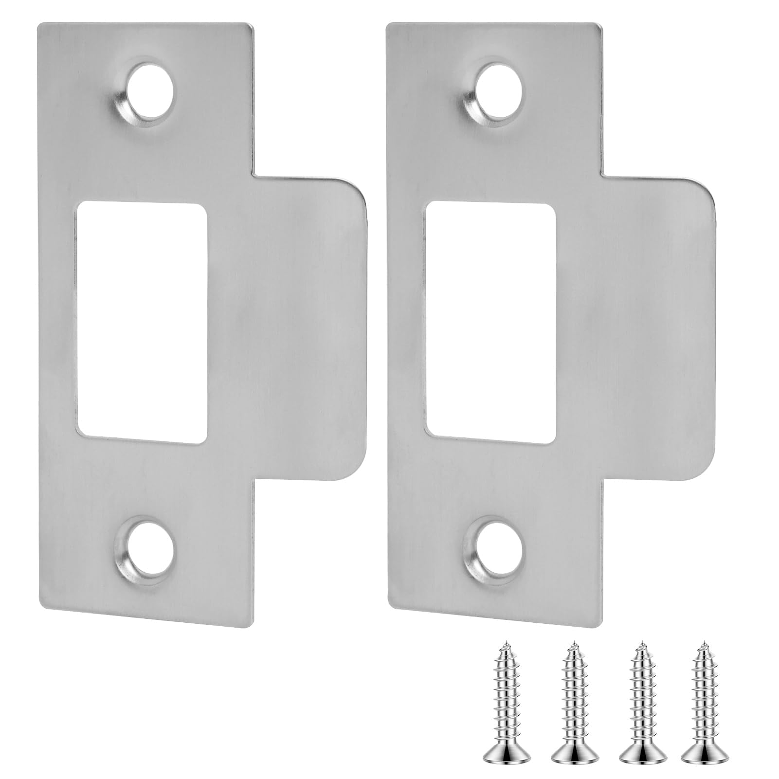 Door Strike Plate for Internal Doors 2Pcs Door Latch Plate with 4Pcs Matching Screws Stainless Steel 70*40.3mm Door Latches for Mortice Lock Tubular Latch Door Frame Door Jamb Reinforcement (Silver)