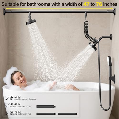 Dual Shower Head for Couples, Matte Black Tandem Shower Head, Double Shower Heads for Two People Rod,5-Setting Adjustable Shower System,Dual Rain Shower Head with Handheld Combo Shower Kit