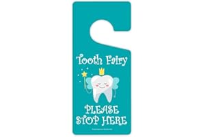 Honey Dew Gifts, Tooth Fairy Please Stop Here, Door Hangers, Door Knob Hanger, Bedroom Door Decor, Baby Room Decor, Baby Boy Girl Nursery Decor, 4 inch by 9 inch, HDG-1661
