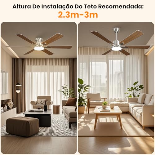 Ventilador de Teto com Controle Remoto, 127/2220V, 132.08cm, 6 Velocidades Função Reversa Luz LED 3 Cores com Memória Motor BLDC Silencioso